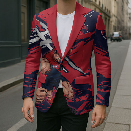 Melbourne Football Club Blazer Demons Muscular Mascot Graphic - Abstract Paint Splatter Art