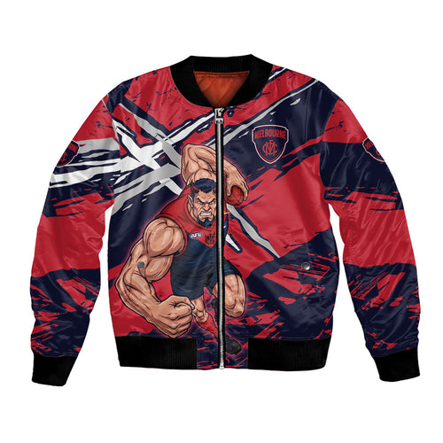 Melbourne Football Club Bomber Jacket Demons Muscular Mascot Graphic - Abstract Paint Splatter Art