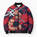 Melbourne Football Club Bomber Puffer Jacket Demons Muscular Mascot Graphic - Abstract Paint Splatter Art