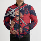Melbourne Football Club Bomber Puffer Jacket Demons Muscular Mascot Graphic - Abstract Paint Splatter Art