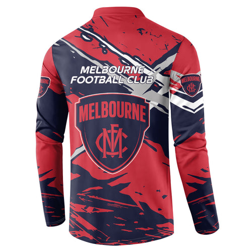 Melbourne Football Club Button Sweatshirt Demons Muscular Mascot Graphic - Abstract Paint Splatter Art