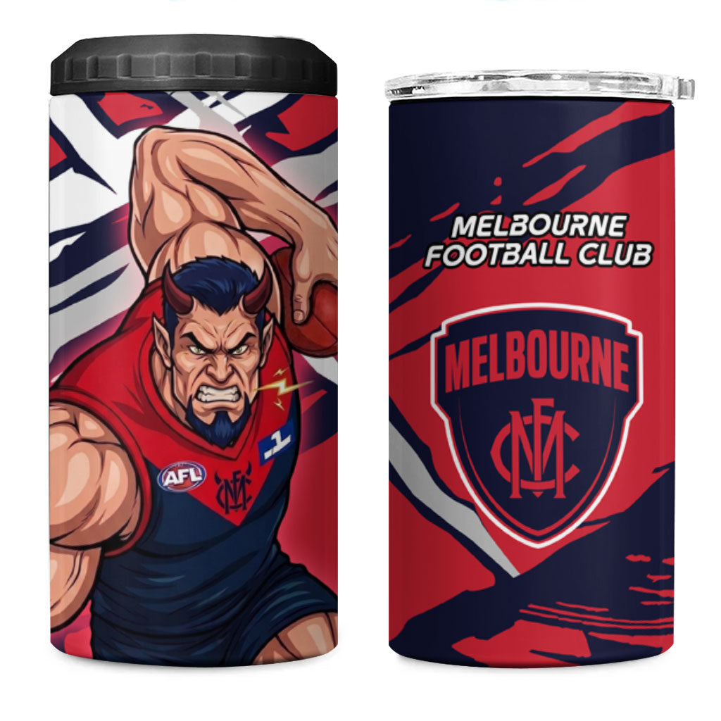 Melbourne Football Club 4 in 1 Can Cooler Tumbler Demons Muscular Mascot Graphic - Abstract Paint Splatter Art