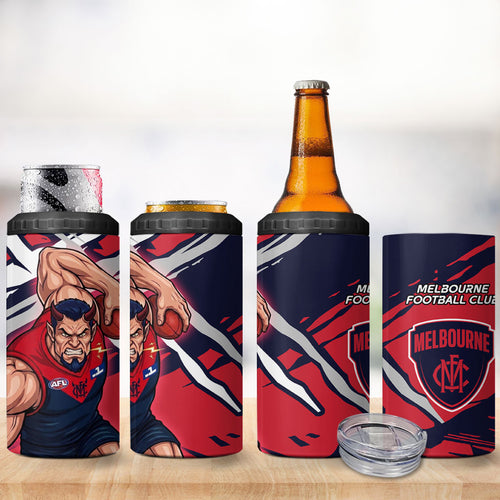 Melbourne Football Club 4 in 1 Can Cooler Tumbler Demons Muscular Mascot Graphic - Abstract Paint Splatter Art