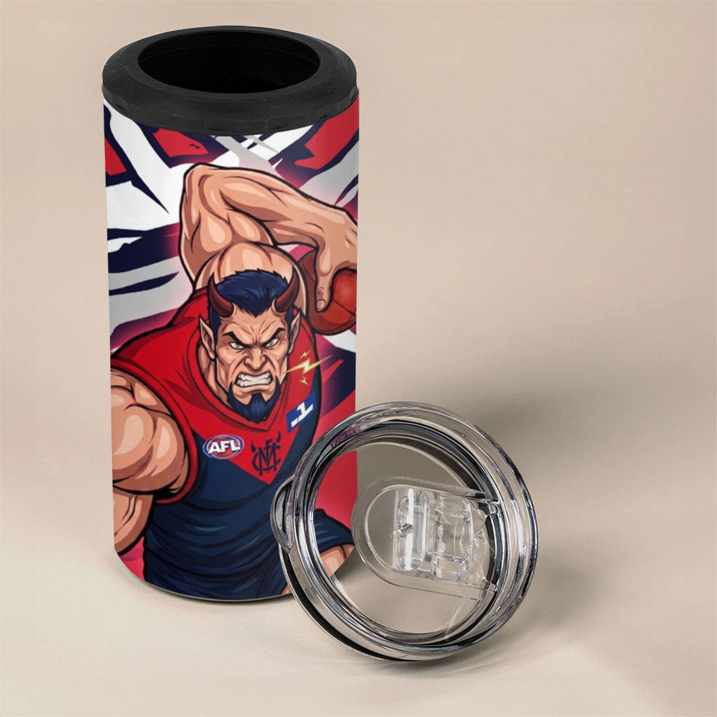 Melbourne Football Club 4 in 1 Can Cooler Tumbler Demons Muscular Mascot Graphic - Abstract Paint Splatter Art