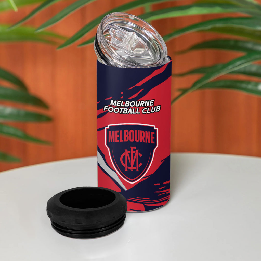 Melbourne Football Club 4 in 1 Can Cooler Tumbler Demons Muscular Mascot Graphic - Abstract Paint Splatter Art