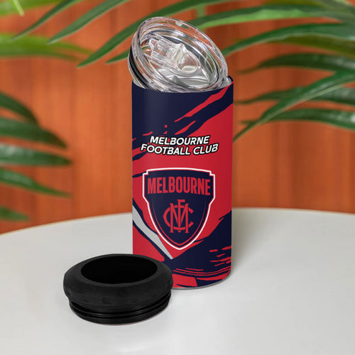 Melbourne Football Club 4 in 1 Can Cooler Tumbler Demons Muscular Mascot Graphic - Abstract Paint Splatter Art