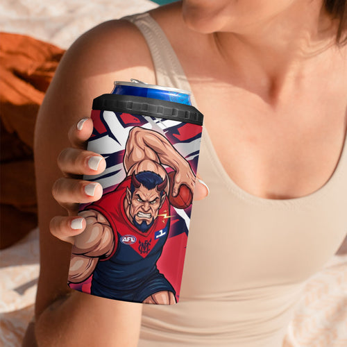 Melbourne Football Club 4 in 1 Can Cooler Tumbler Demons Muscular Mascot Graphic - Abstract Paint Splatter Art