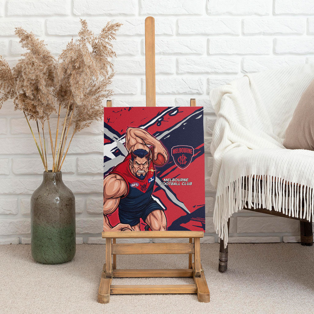 Melbourne Football Club Canvas Wall Art Demons Muscular Mascot Graphic - Abstract Paint Splatter Art