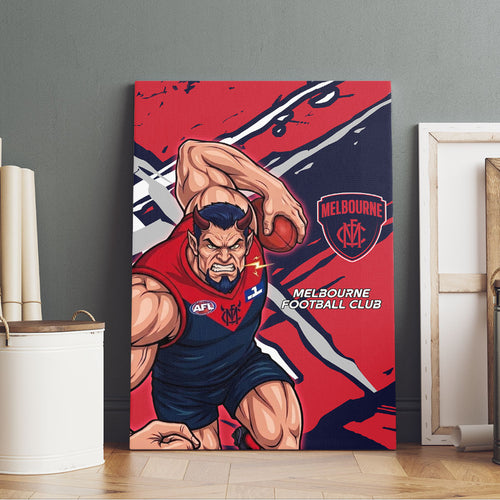 Melbourne Football Club Canvas Wall Art Demons Muscular Mascot Graphic - Abstract Paint Splatter Art