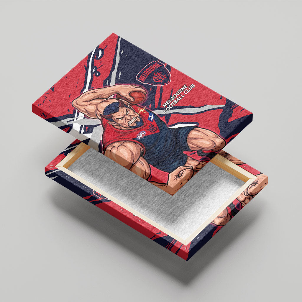 Melbourne Football Club Canvas Wall Art Demons Muscular Mascot Graphic - Abstract Paint Splatter Art