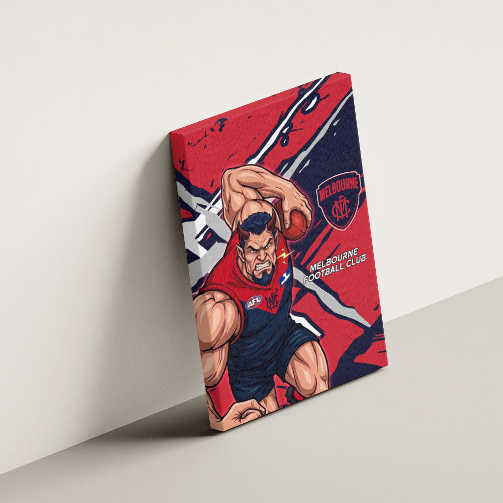 Melbourne Football Club Canvas Wall Art Demons Muscular Mascot Graphic - Abstract Paint Splatter Art