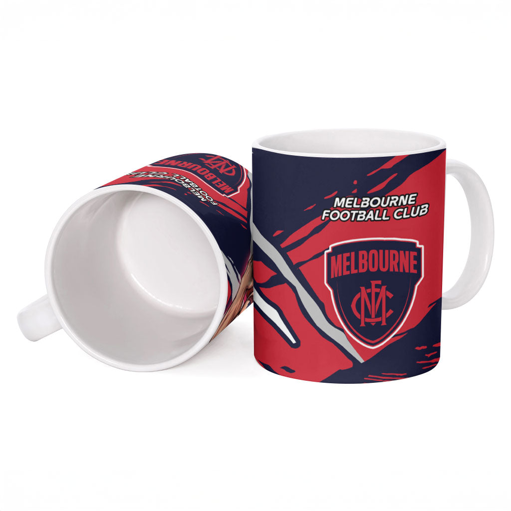 Melbourne Football Club Ceramic Mug Demons Muscular Mascot Graphic - Abstract Paint Splatter Art