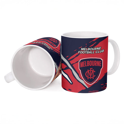 Melbourne Football Club Ceramic Mug Demons Muscular Mascot Graphic - Abstract Paint Splatter Art