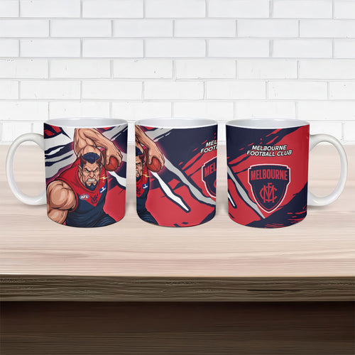 Melbourne Football Club Ceramic Mug Demons Muscular Mascot Graphic - Abstract Paint Splatter Art