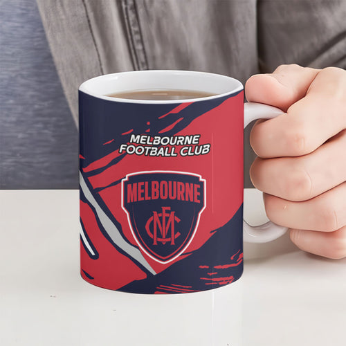 Melbourne Football Club Ceramic Mug Demons Muscular Mascot Graphic - Abstract Paint Splatter Art