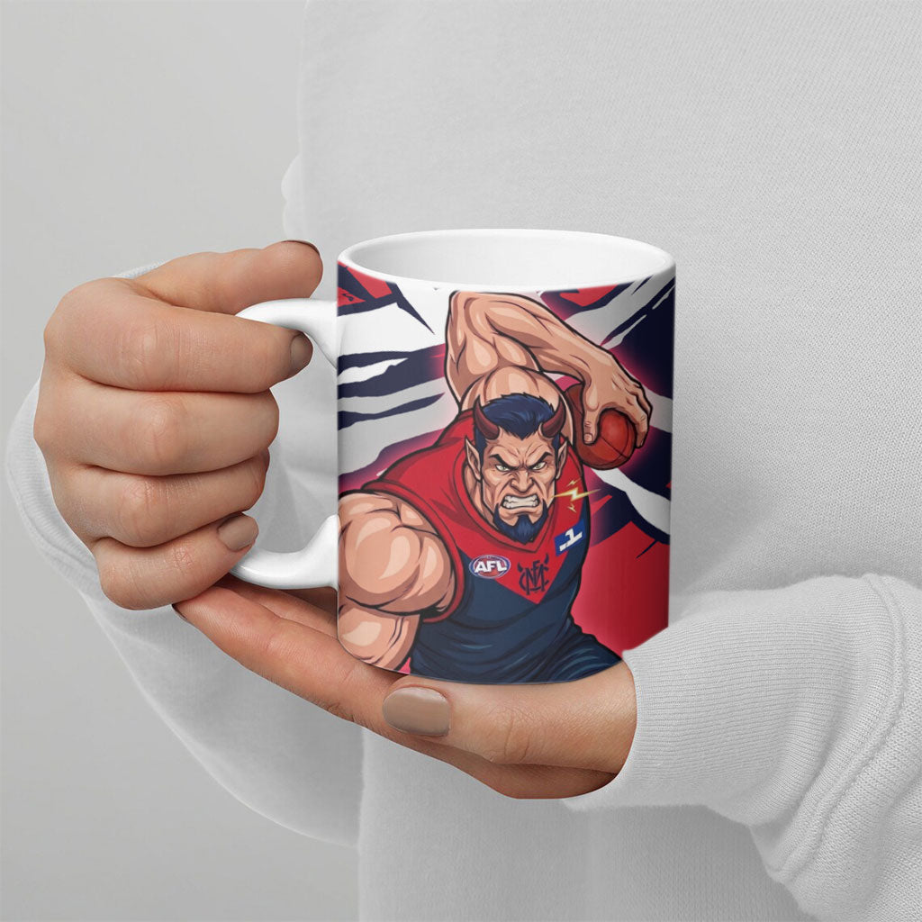 Melbourne Football Club Ceramic Mug Demons Muscular Mascot Graphic - Abstract Paint Splatter Art