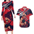 Melbourne Football Club Couples Matching Long Sleeve Bodycon Dress and Hawaiian Shirt Demons Muscular Mascot Graphic - Abstract Paint Splatter Art