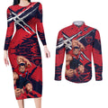 Melbourne Football Club Couples Matching Long Sleeve Bodycon Dress and Long Sleeve Button Shirt Demons Muscular Mascot Graphic - Abstract Paint Splatter Art