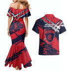 Melbourne Football Club Couples Matching Mermaid Dress and Hawaiian Shirt Demons Muscular Mascot Graphic - Abstract Paint Splatter Art