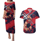 Melbourne Football Club Couples Matching Puletasi and Hawaiian Shirt Demons Muscular Mascot Graphic - Abstract Paint Splatter Art