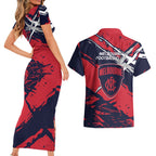 Melbourne Football Club Couples Matching Short Sleeve Bodycon Dress and Hawaiian Shirt Demons Muscular Mascot Graphic - Abstract Paint Splatter Art
