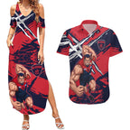 Melbourne Football Club Couples Matching Summer Maxi Dress and Hawaiian Shirt Demons Muscular Mascot Graphic - Abstract Paint Splatter Art