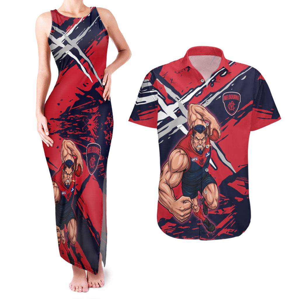 Melbourne Football Club Couples Matching Tank Maxi Dress and Hawaiian Shirt Demons Muscular Mascot Graphic - Abstract Paint Splatter Art
