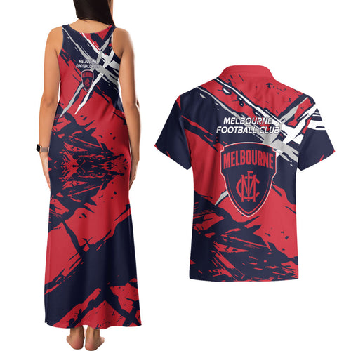 Melbourne Football Club Couples Matching Tank Maxi Dress and Hawaiian Shirt Demons Muscular Mascot Graphic - Abstract Paint Splatter Art