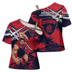 Melbourne Football Club Cross Shoulder Shirt Demons Muscular Mascot Graphic - Abstract Paint Splatter Art