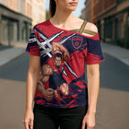 Melbourne Football Club Cross Shoulder Shirt Demons Muscular Mascot Graphic - Abstract Paint Splatter Art