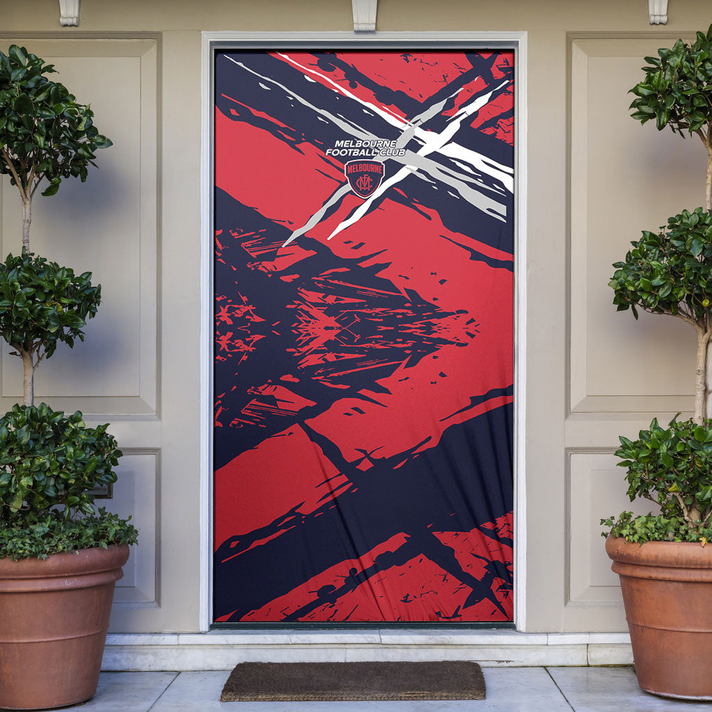 Melbourne Football Club Door Cover Demons Muscular Mascot Graphic - Abstract Paint Splatter Art