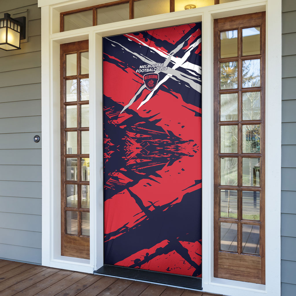 Melbourne Football Club Door Cover Demons Muscular Mascot Graphic - Abstract Paint Splatter Art