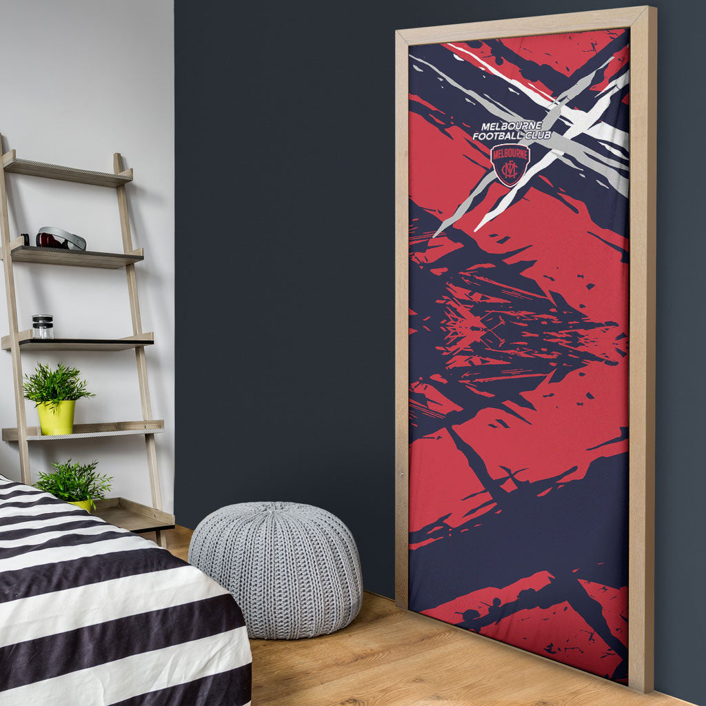 Melbourne Football Club Door Cover Demons Muscular Mascot Graphic - Abstract Paint Splatter Art