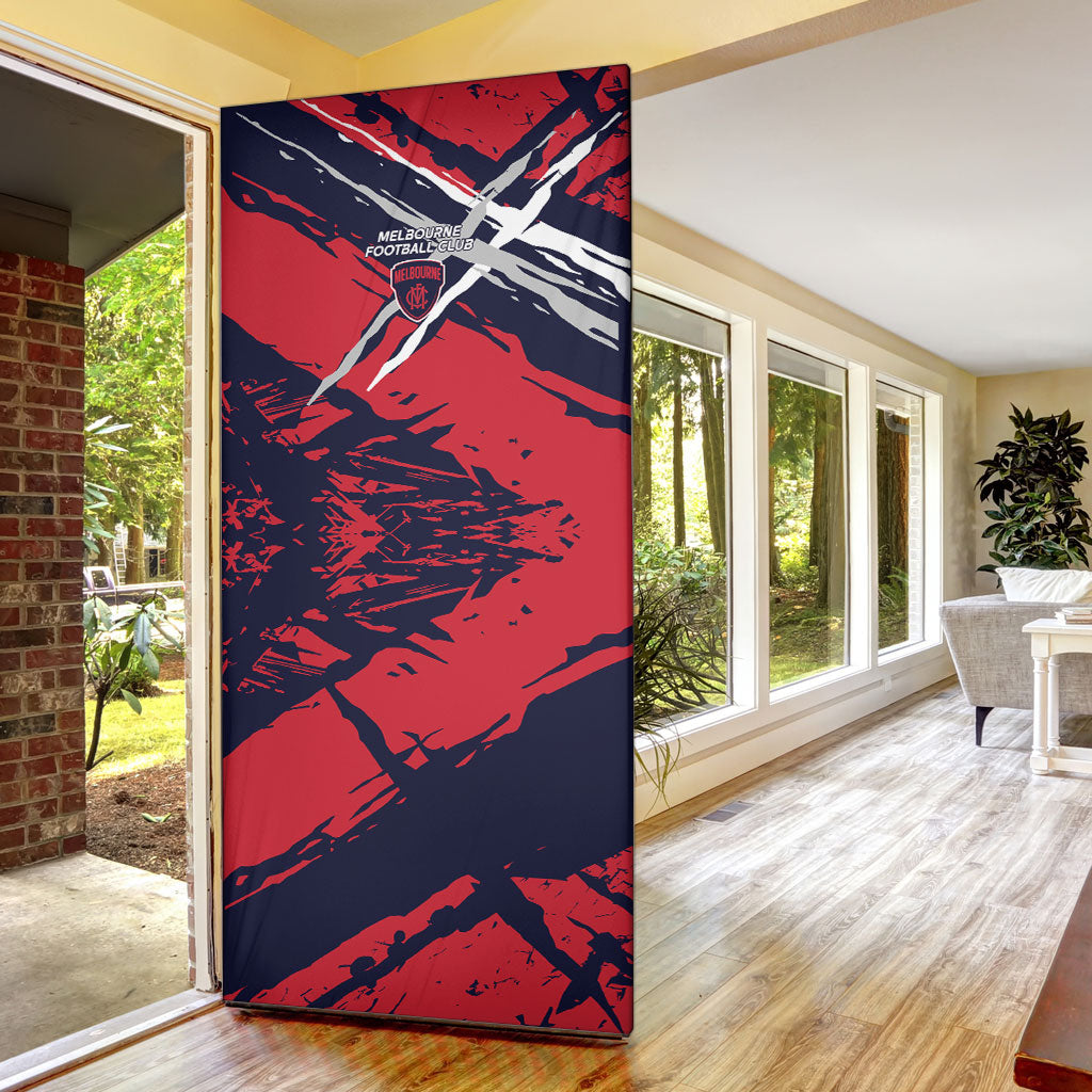 Melbourne Football Club Door Cover Demons Muscular Mascot Graphic - Abstract Paint Splatter Art