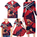 Melbourne Football Club Family Matching Long Sleeve Bodycon Dress and Hawaiian Shirt Demons Muscular Mascot Graphic - Abstract Paint Splatter Art