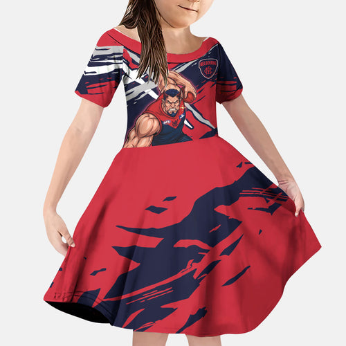 Melbourne Football Club Family Matching Off Shoulder Maxi Dress and Hawaiian Shirt Demons Muscular Mascot Graphic - Abstract Paint Splatter Art