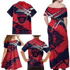 Melbourne Football Club Family Matching Off Shoulder Maxi Dress and Hawaiian Shirt Demons Muscular Mascot Graphic - Abstract Paint Splatter Art