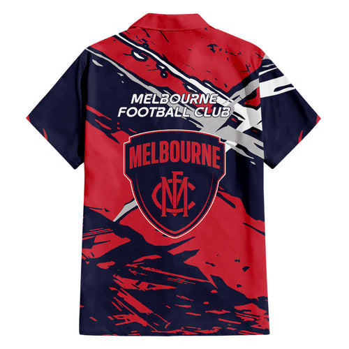 Melbourne Football Club Family Matching Off Shoulder Maxi Dress and Hawaiian Shirt Demons Muscular Mascot Graphic - Abstract Paint Splatter Art