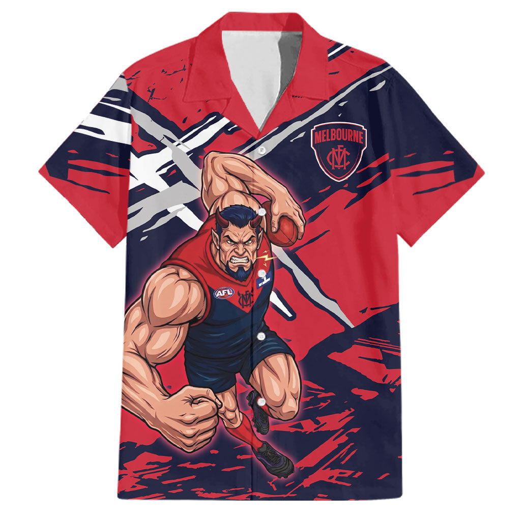 Melbourne Football Club Family Matching Off Shoulder Short Dress and Hawaiian Shirt Demons Muscular Mascot Graphic - Abstract Paint Splatter Art