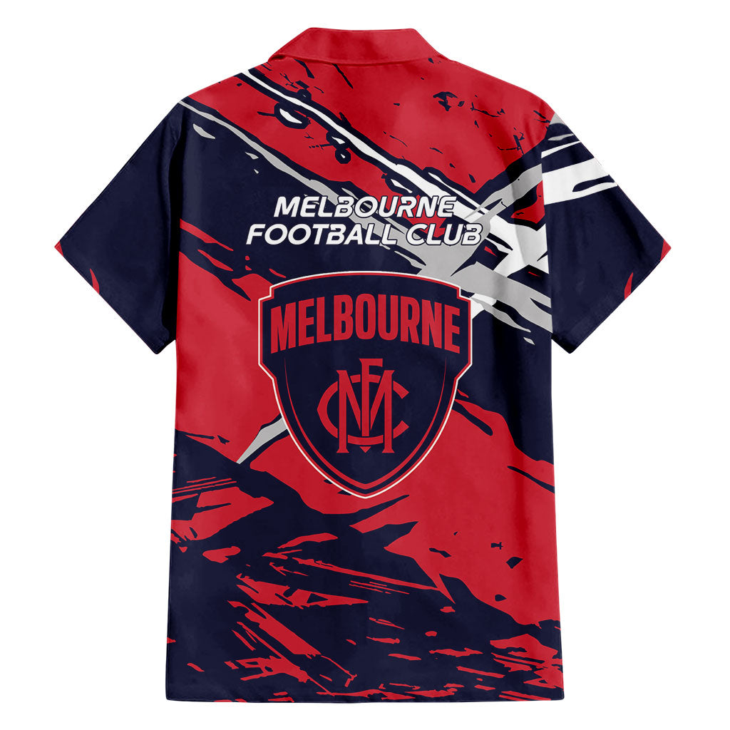 Melbourne Football Club Family Matching Off Shoulder Short Dress and Hawaiian Shirt Demons Muscular Mascot Graphic - Abstract Paint Splatter Art