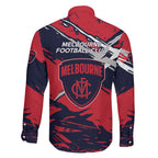 Melbourne Football Club Family Matching Off Shoulder Short Dress and Hawaiian Shirt Demons Muscular Mascot Graphic - Abstract Paint Splatter Art