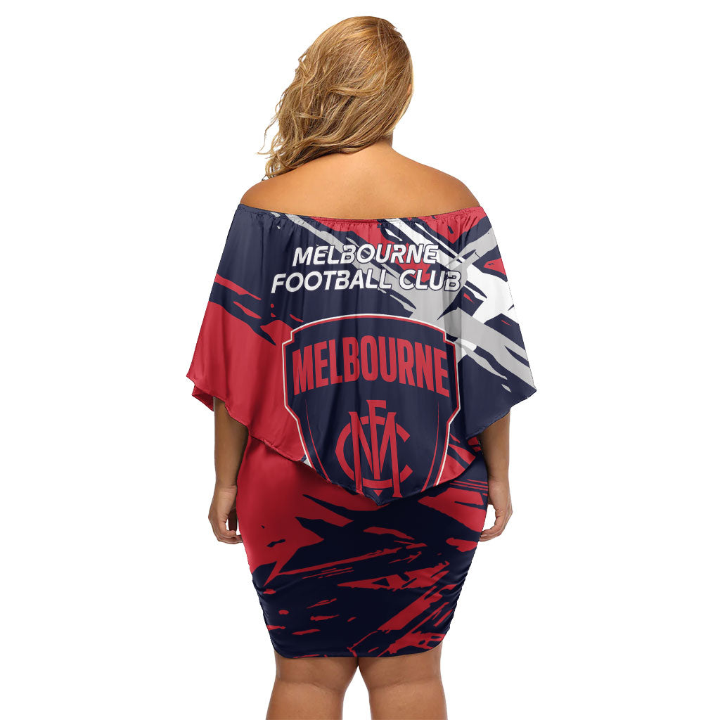 Melbourne Football Club Family Matching Off Shoulder Short Dress and Hawaiian Shirt Demons Muscular Mascot Graphic - Abstract Paint Splatter Art