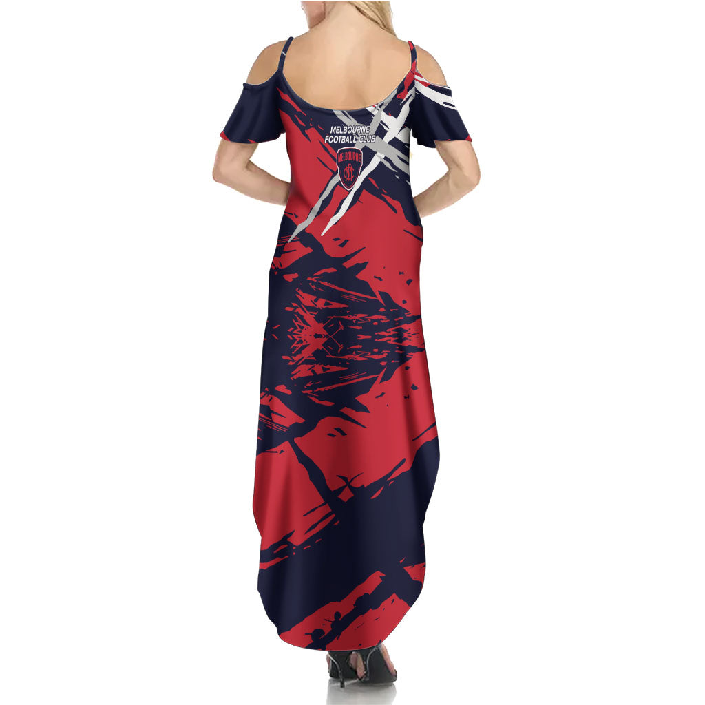 Melbourne Football Club Family Matching Summer Maxi Dress and Hawaiian Shirt Demons Muscular Mascot Graphic - Abstract Paint Splatter Art