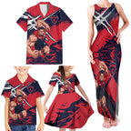 Melbourne Football Club Family Matching Tank Maxi Dress and Hawaiian Shirt Demons Muscular Mascot Graphic - Abstract Paint Splatter Art