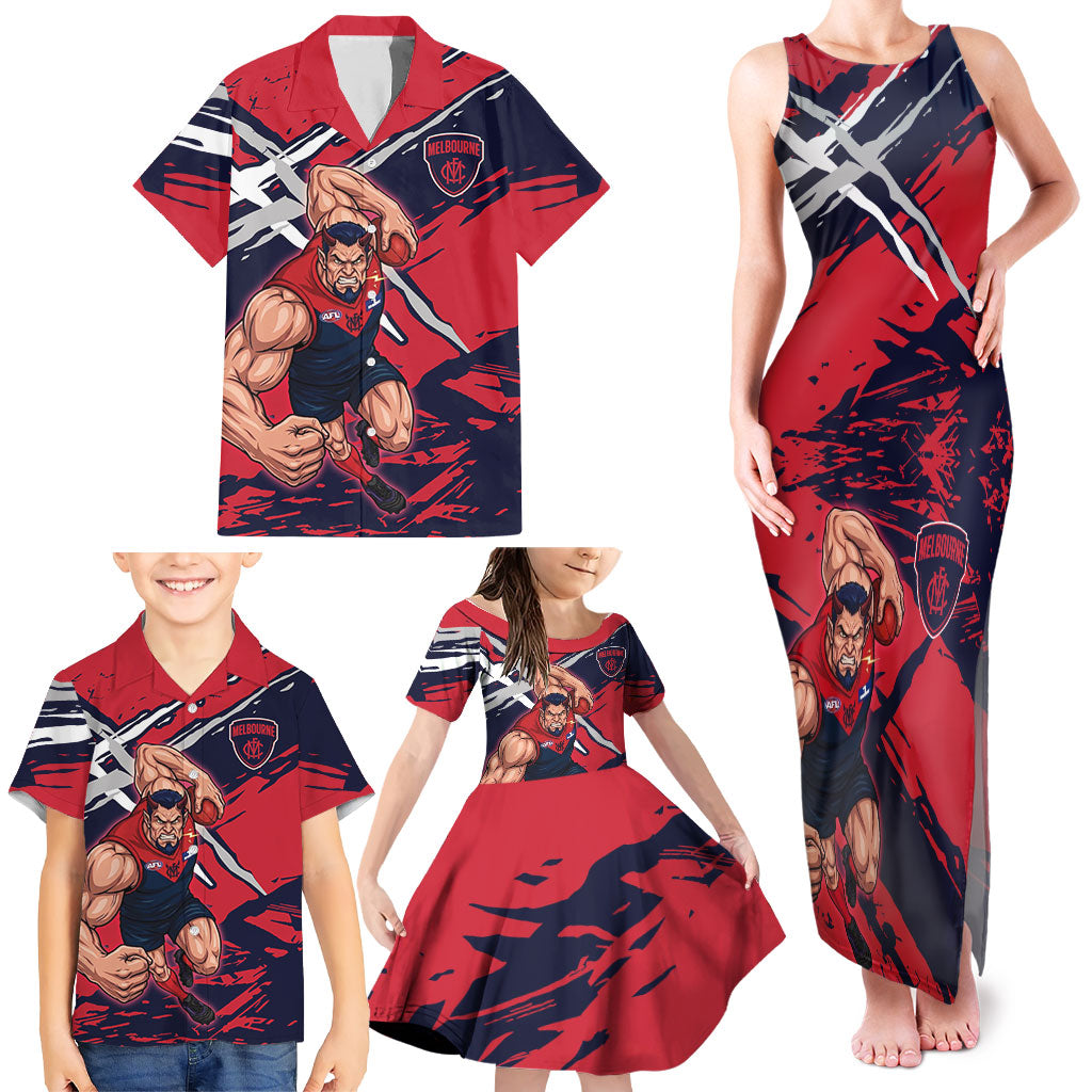 Melbourne Football Club Family Matching Tank Maxi Dress and Hawaiian Shirt Demons Muscular Mascot Graphic - Abstract Paint Splatter Art