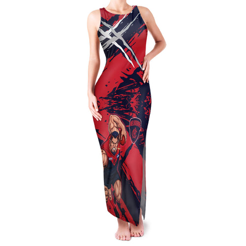 Melbourne Football Club Family Matching Tank Maxi Dress and Hawaiian Shirt Demons Muscular Mascot Graphic - Abstract Paint Splatter Art