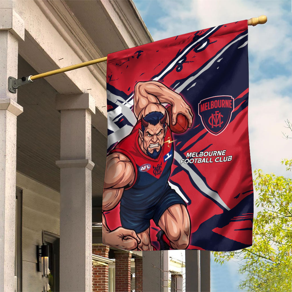 Melbourne Football Club Garden Flag Demons Muscular Mascot Graphic - Abstract Paint Splatter Art