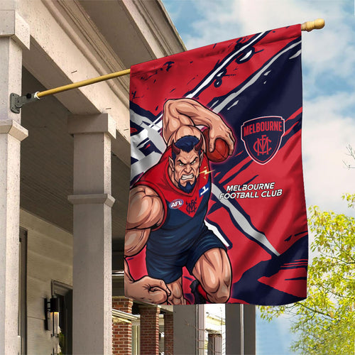 Melbourne Football Club Garden Flag Demons Muscular Mascot Graphic - Abstract Paint Splatter Art
