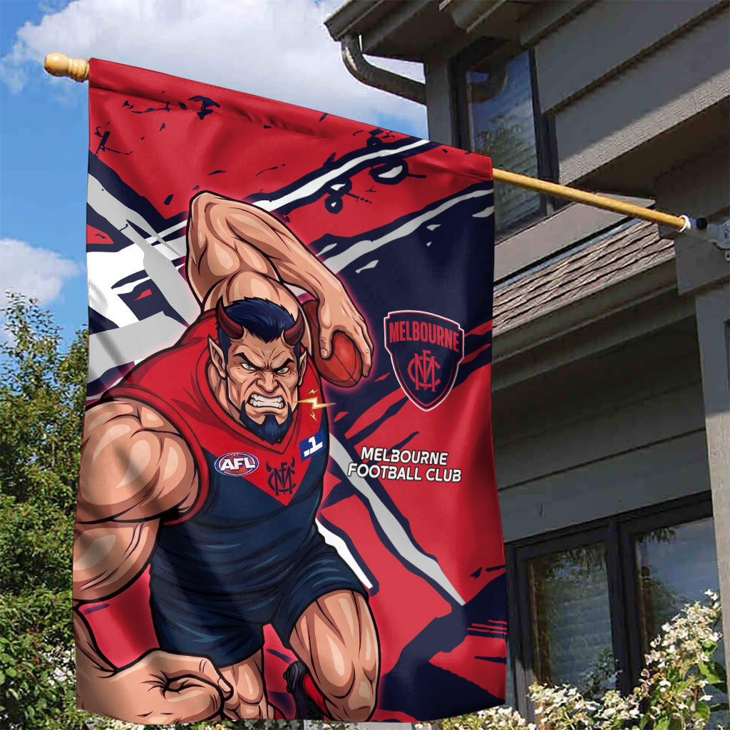 Melbourne Football Club Garden Flag Demons Muscular Mascot Graphic - Abstract Paint Splatter Art
