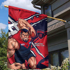 Melbourne Football Club Garden Flag Demons Muscular Mascot Graphic - Abstract Paint Splatter Art